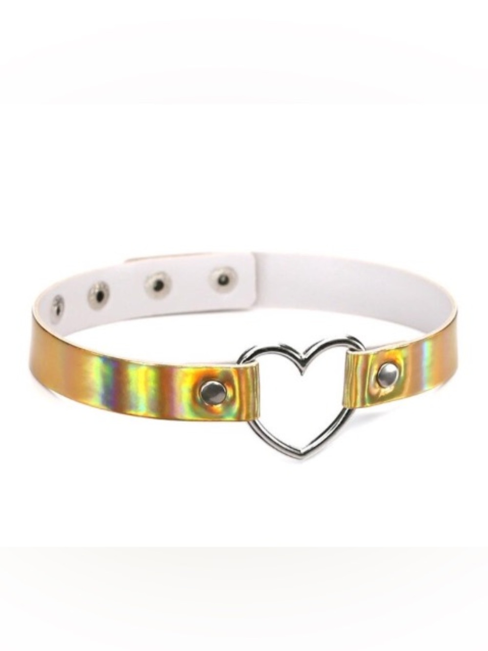 Holographic Heart Choker Necklace - White Strap
